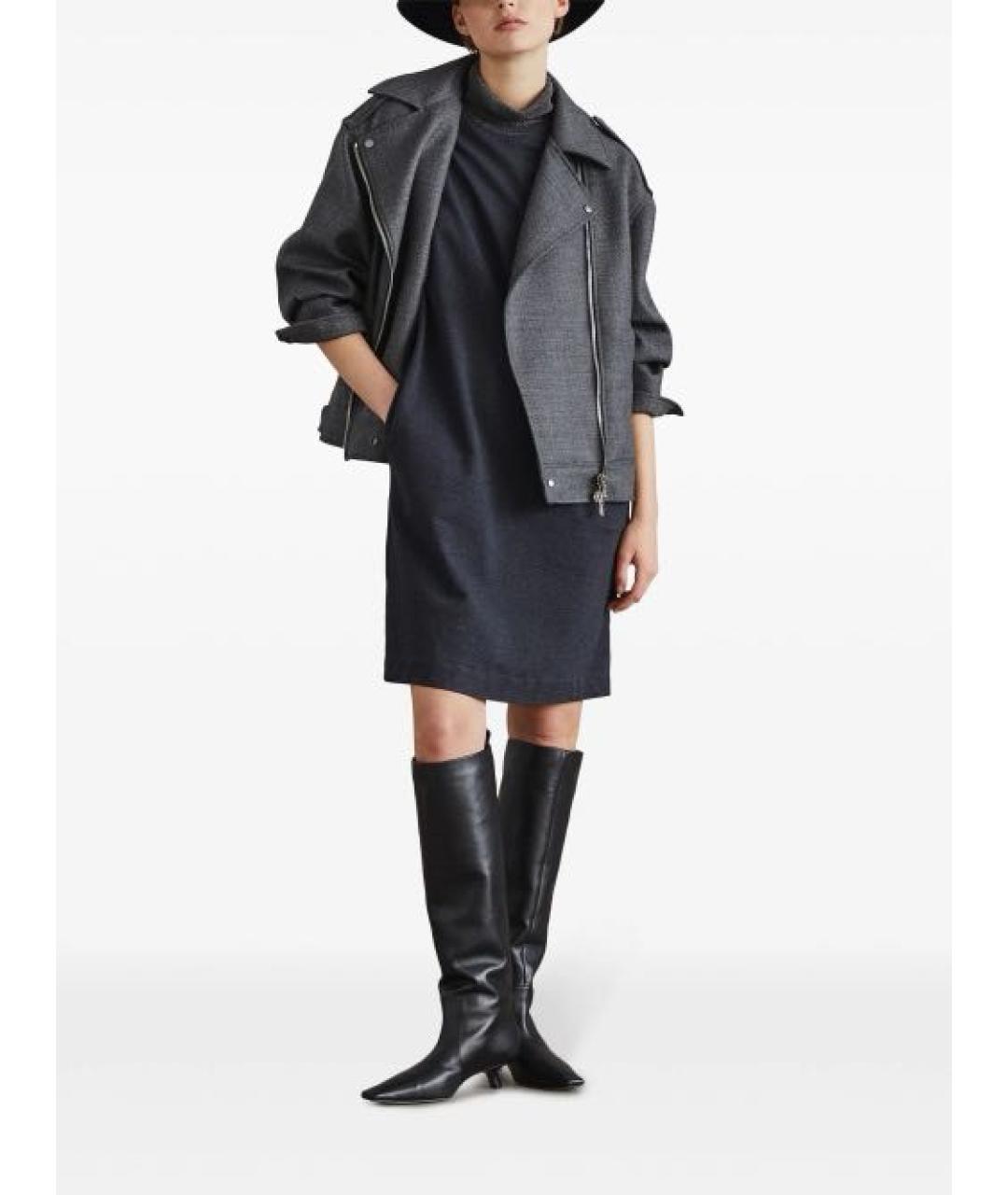 BRUNELLO CUCINELLI Антрацитовое хлопко-эластановое повседневное платье, фото 5