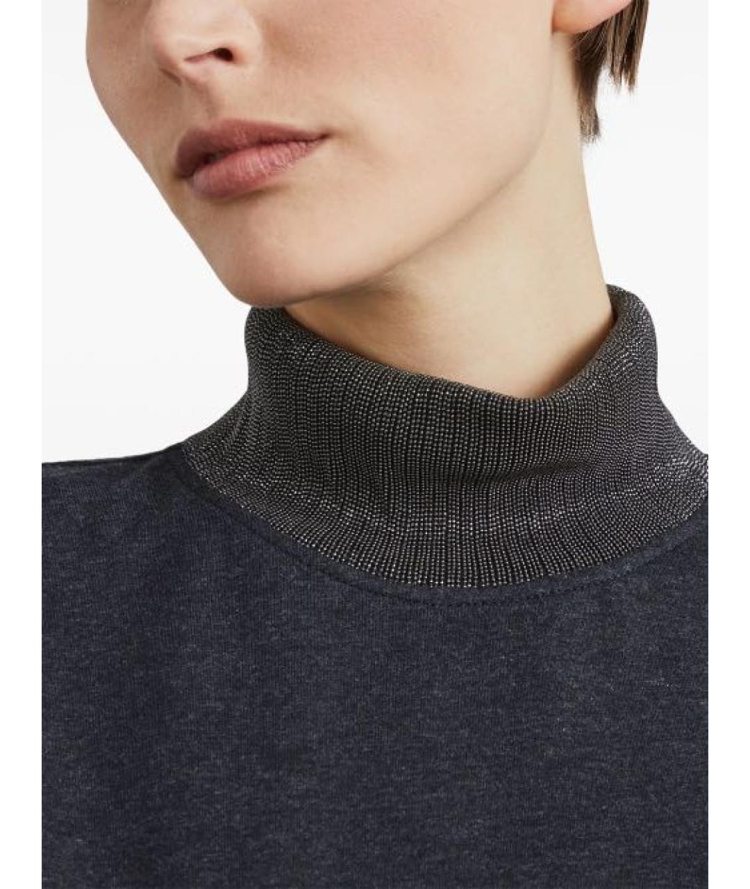 BRUNELLO CUCINELLI Антрацитовое хлопко-эластановое повседневное платье, фото 4
