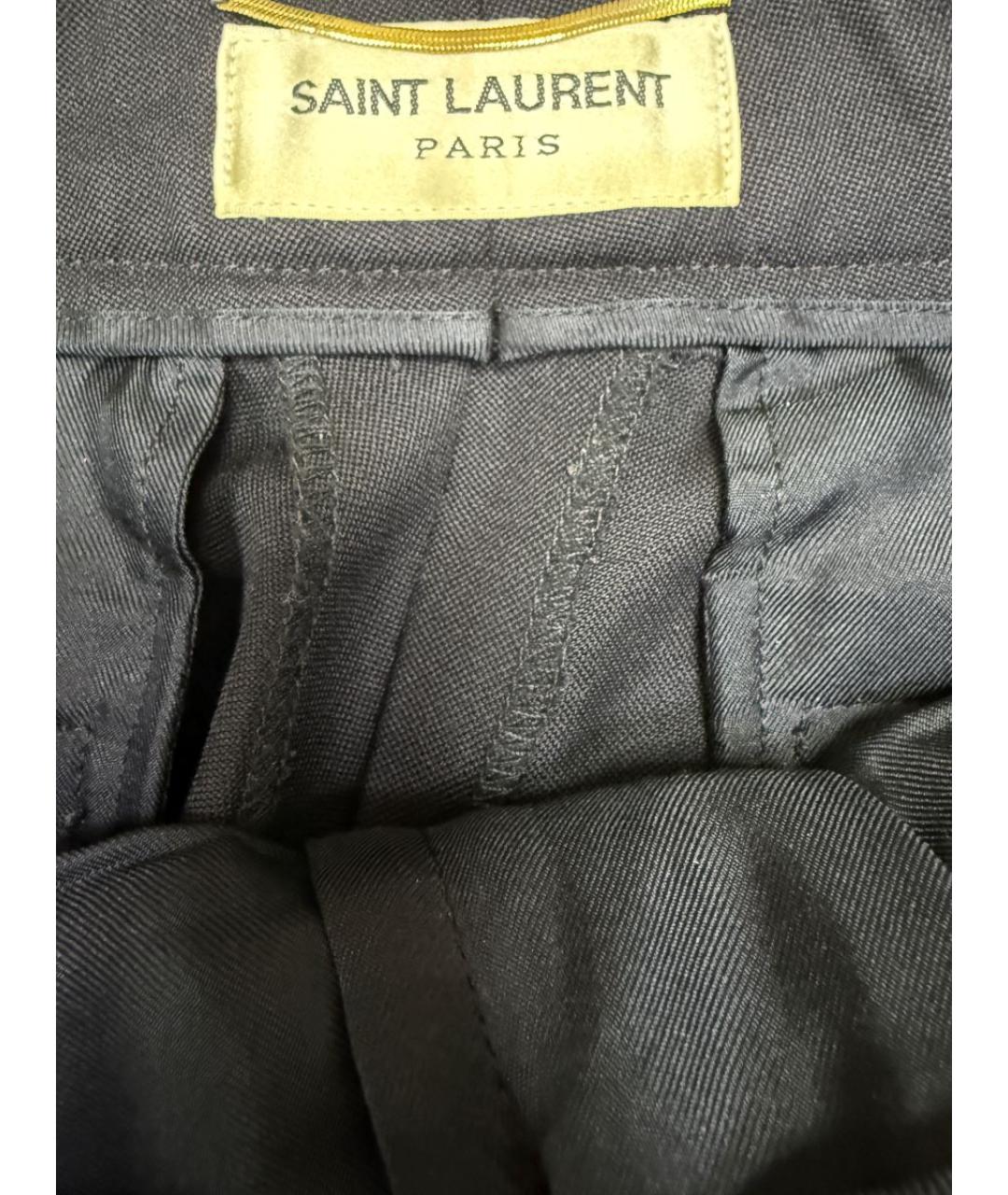 SAINT LAURENT Черные шерстяные прямые брюки, фото 3