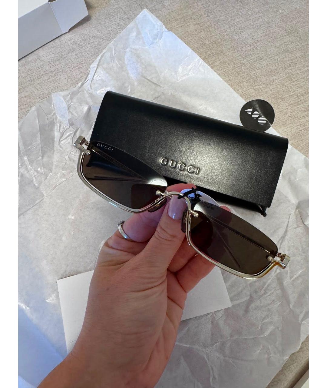 GUCCI Золотые металлические солнцезащитные очки, фото 5