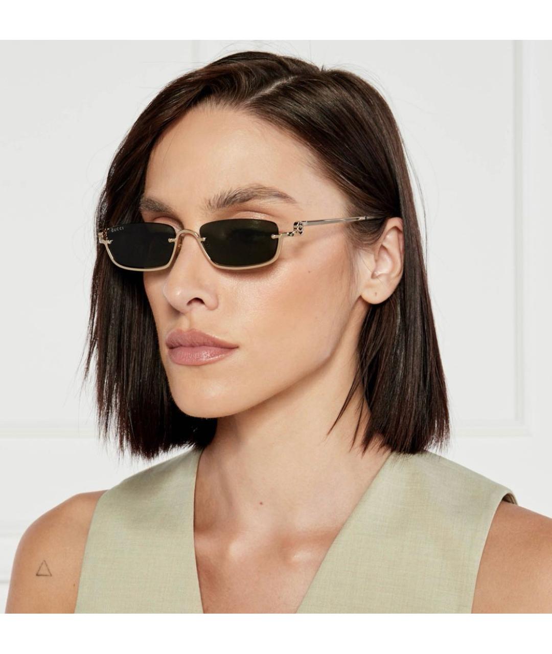 GUCCI Золотые металлические солнцезащитные очки, фото 3