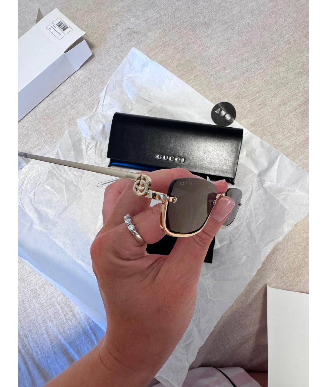 GUCCI Золотые металлические солнцезащитные очки, фото 2