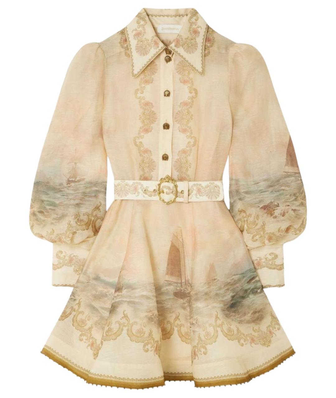 ZIMMERMANN Бежевое льняное коктейльное платье, фото 1