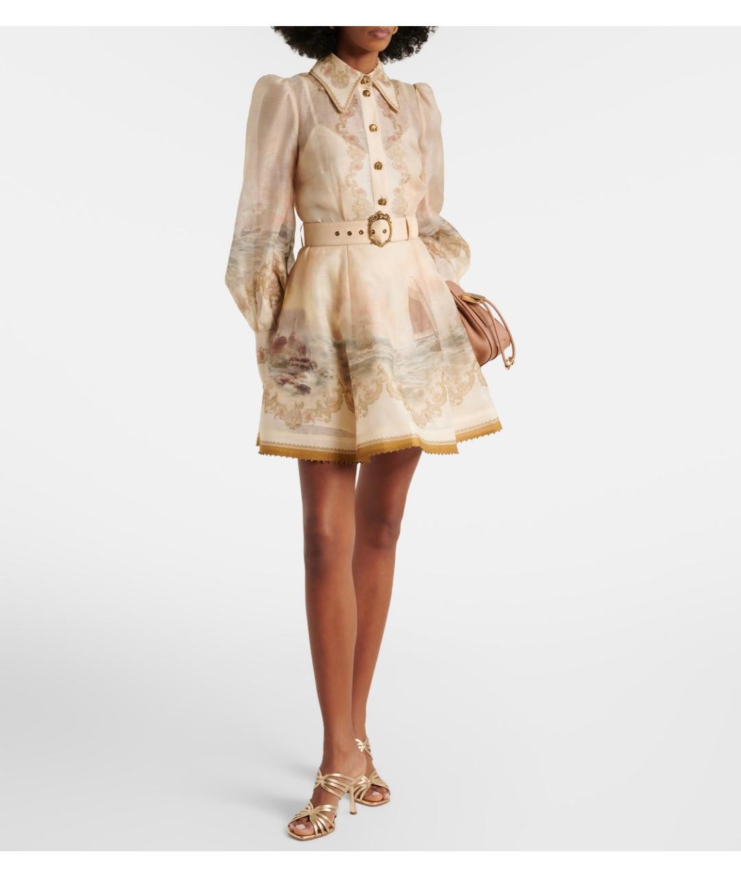 ZIMMERMANN Бежевое льняное коктейльное платье, фото 2