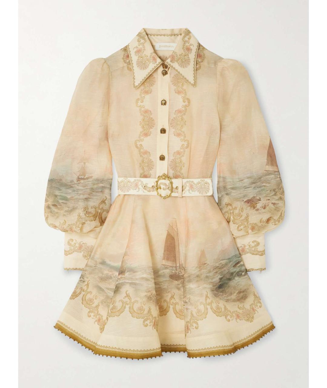 ZIMMERMANN Бежевое льняное коктейльное платье, фото 10