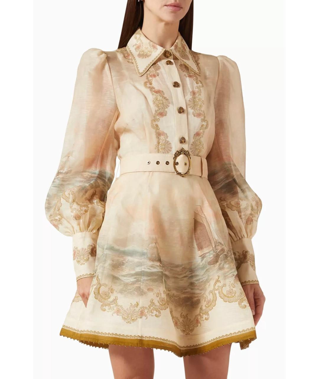 ZIMMERMANN Бежевое льняное коктейльное платье, фото 6