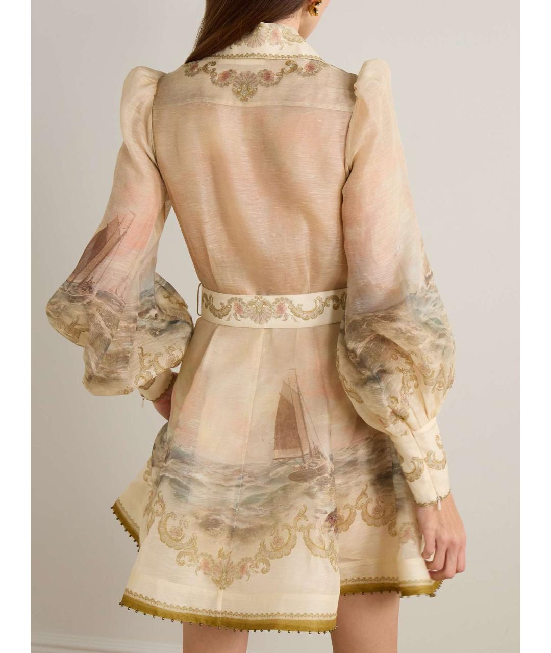 ZIMMERMANN Бежевое льняное коктейльное платье, фото 9