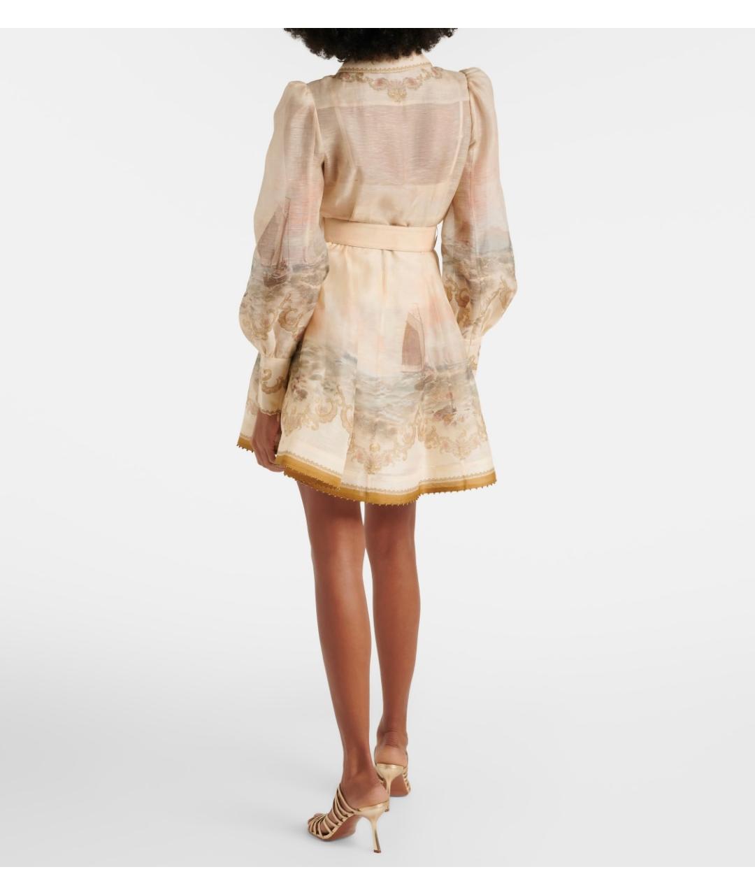 ZIMMERMANN Бежевое льняное коктейльное платье, фото 3