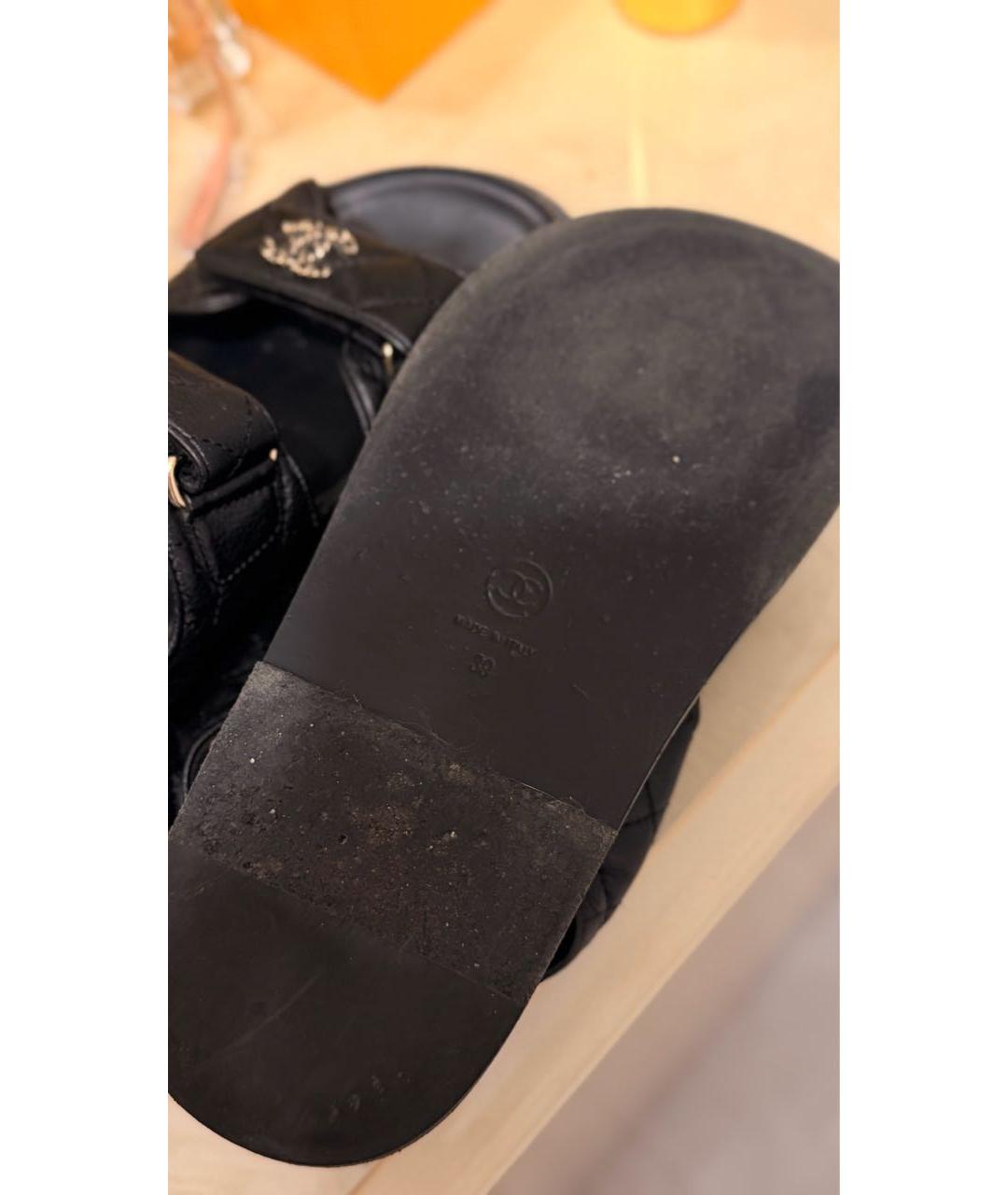CHANEL Черные кожаные сандалии, фото 5
