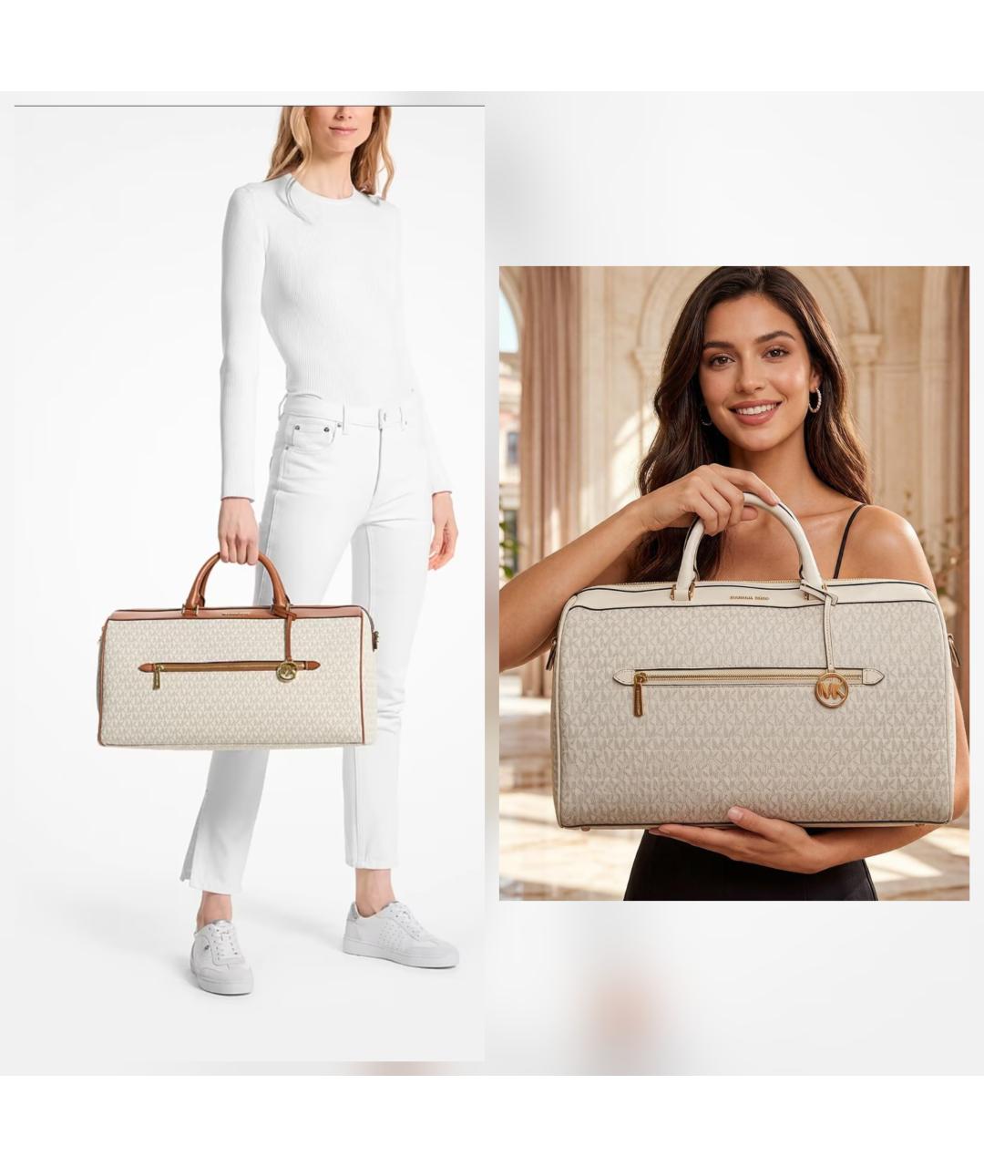 MICHAEL KORS Бежевая дорожная/спортивная сумка из канвы, фото 6