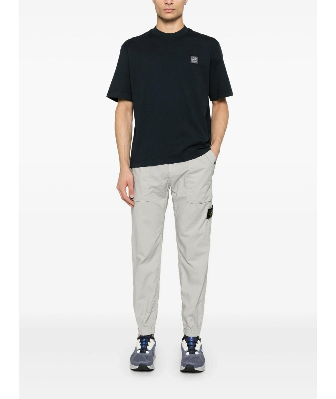 STONE ISLAND Темно-синяя хлопковая футболка, фото 2