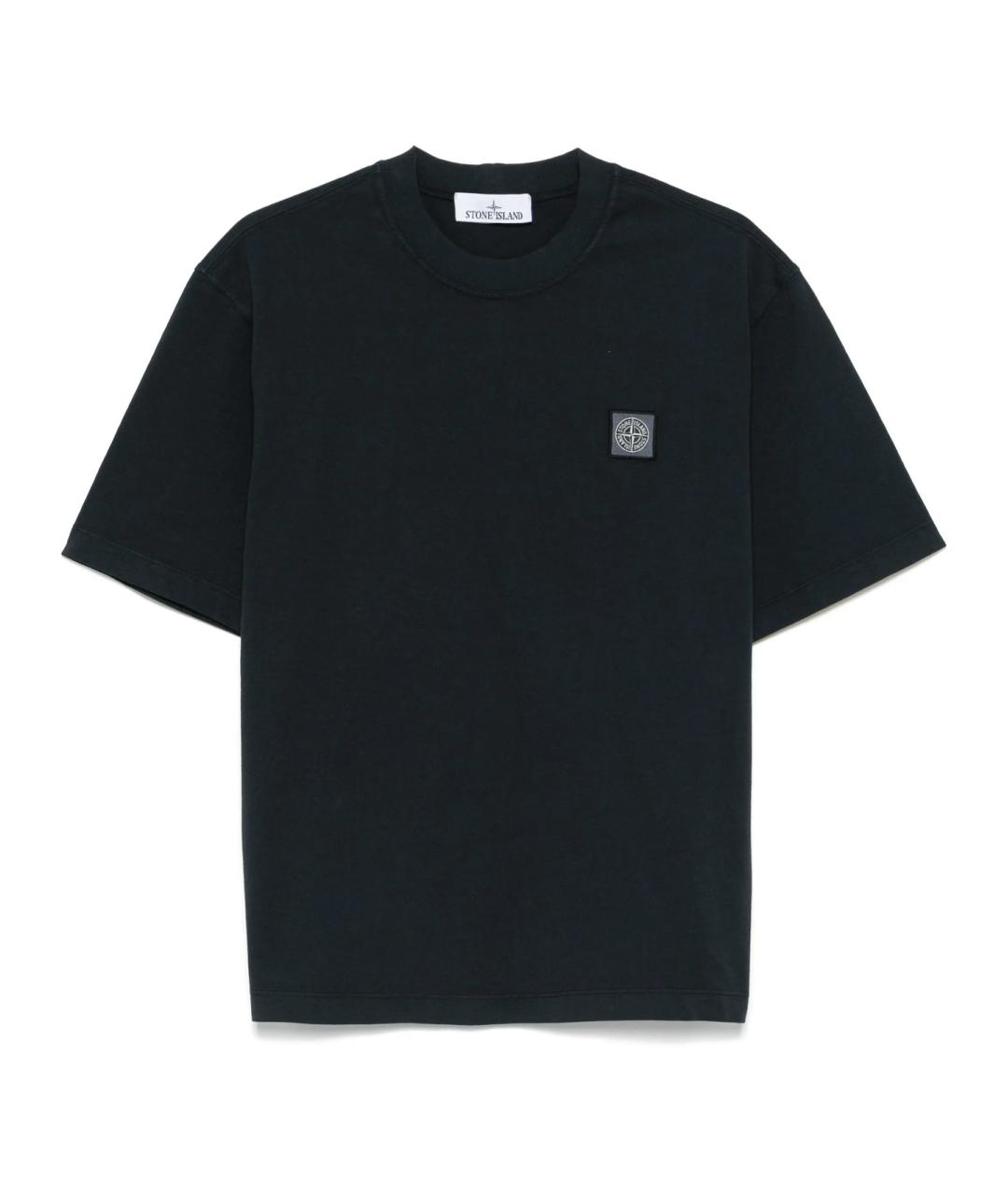 STONE ISLAND Темно-синяя хлопковая футболка, фото 1