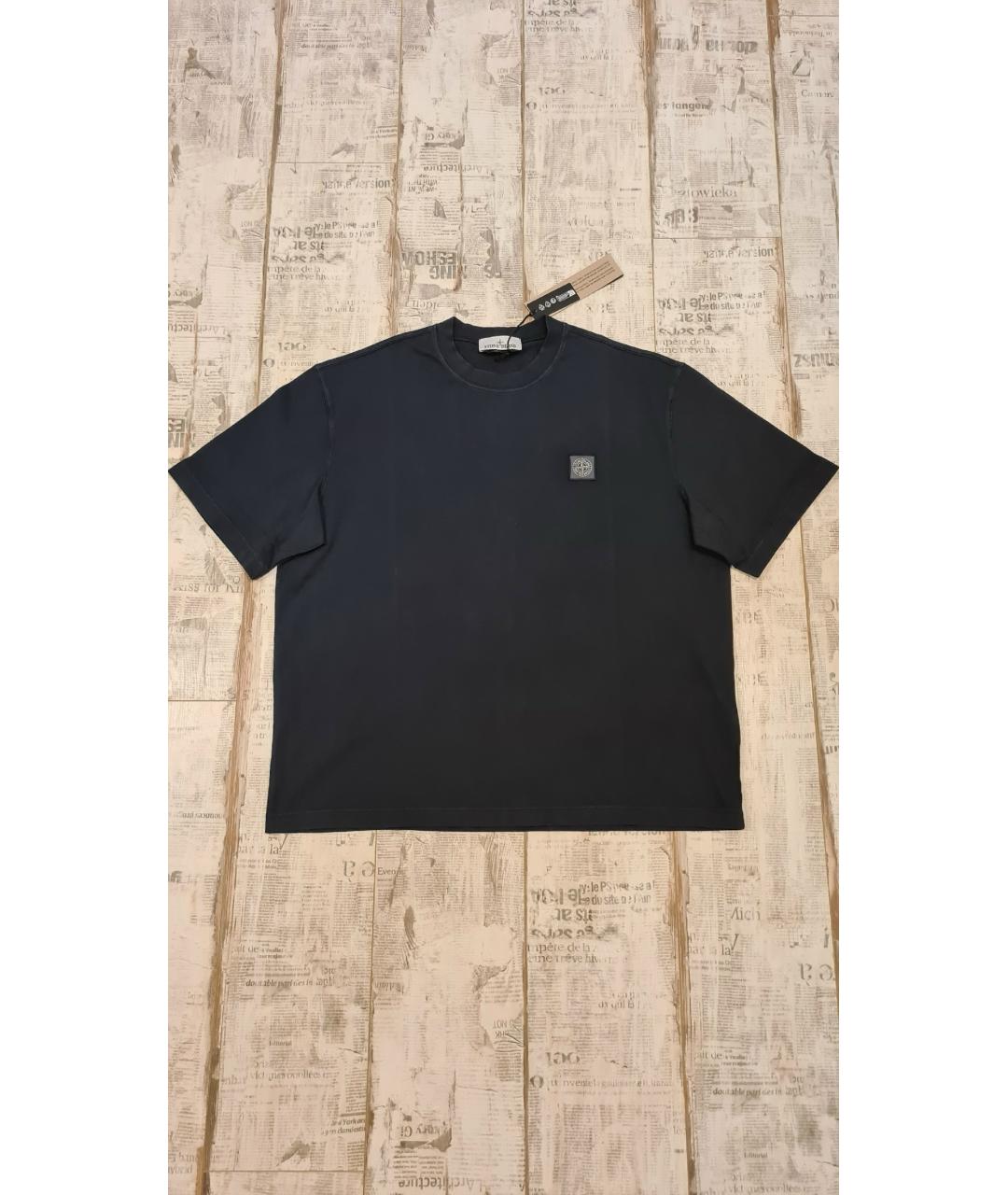 STONE ISLAND Темно-синяя хлопковая футболка, фото 4
