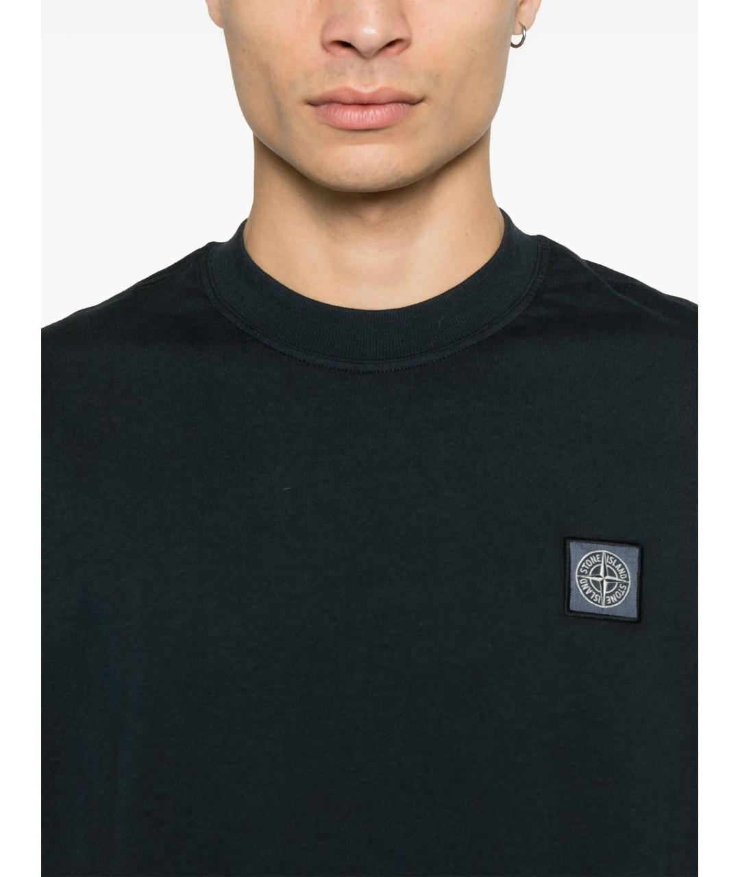 STONE ISLAND Темно-синяя хлопковая футболка, фото 3