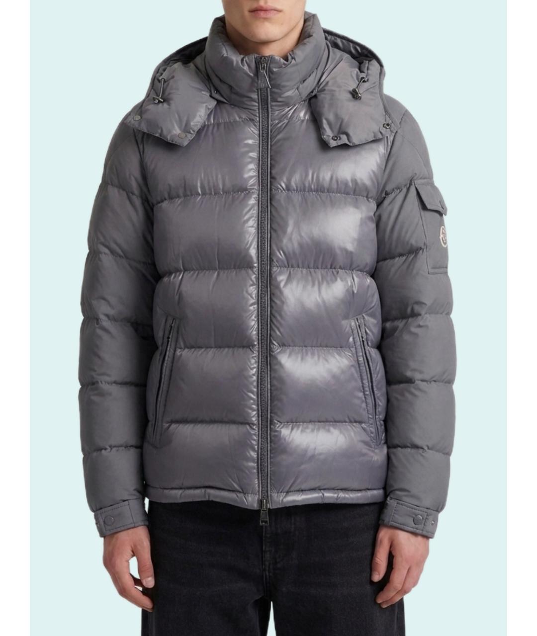 MONCLER Серый полиэстеровый пуховик, фото 3