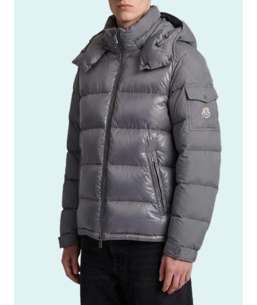 MONCLER Серый полиэстеровый пуховик, фото 4
