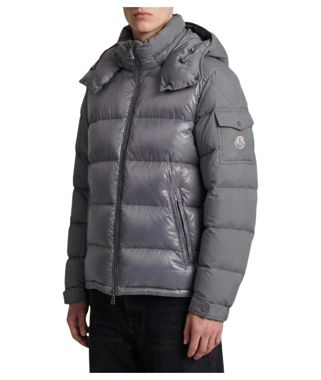 MONCLER Серый полиэстеровый пуховик, фото 1