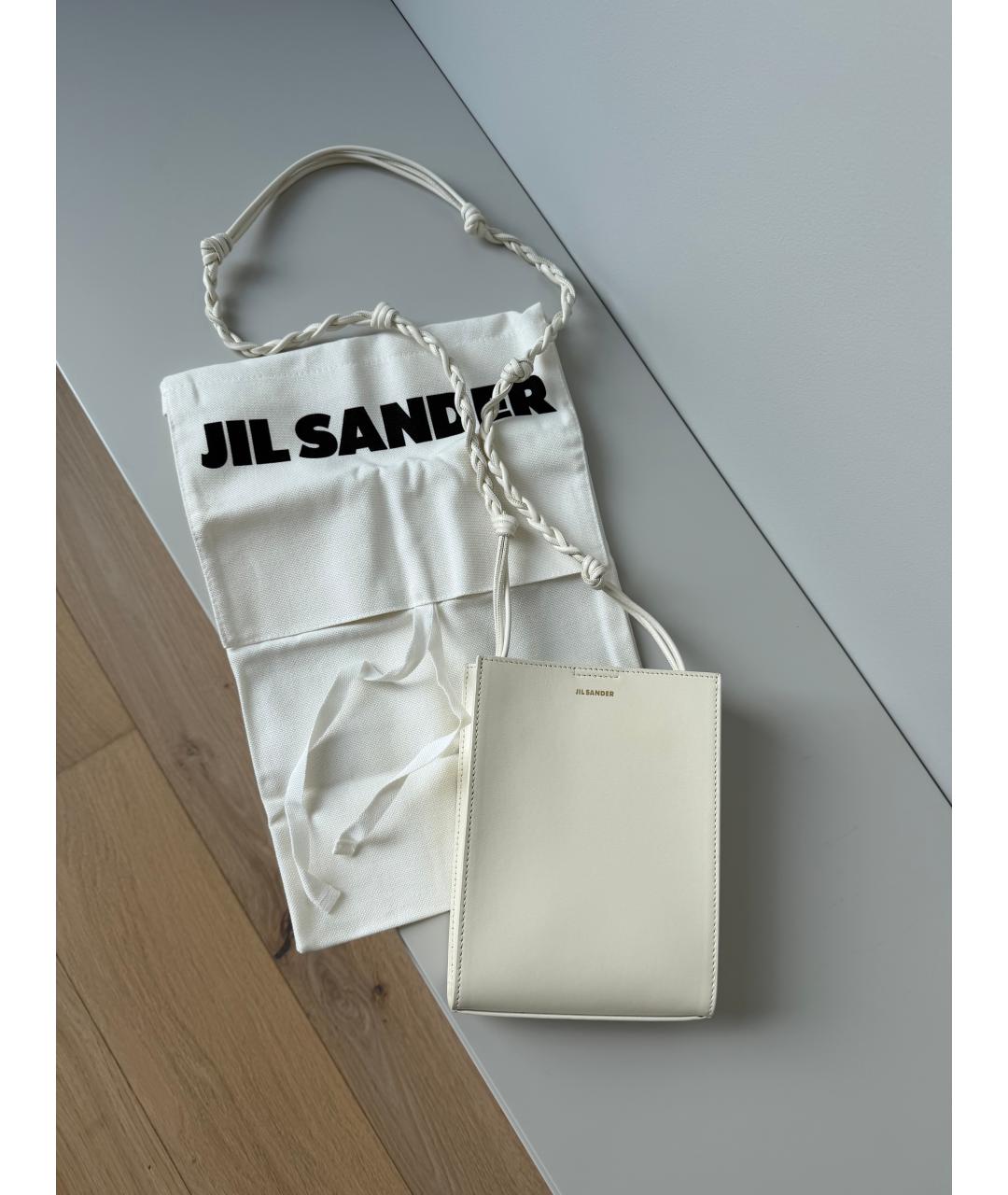 JIL SANDER Белая кожаная сумка через плечо, фото 6