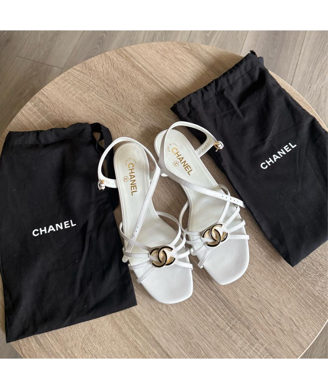 CHANEL Белые кожаные босоножки, фото 5