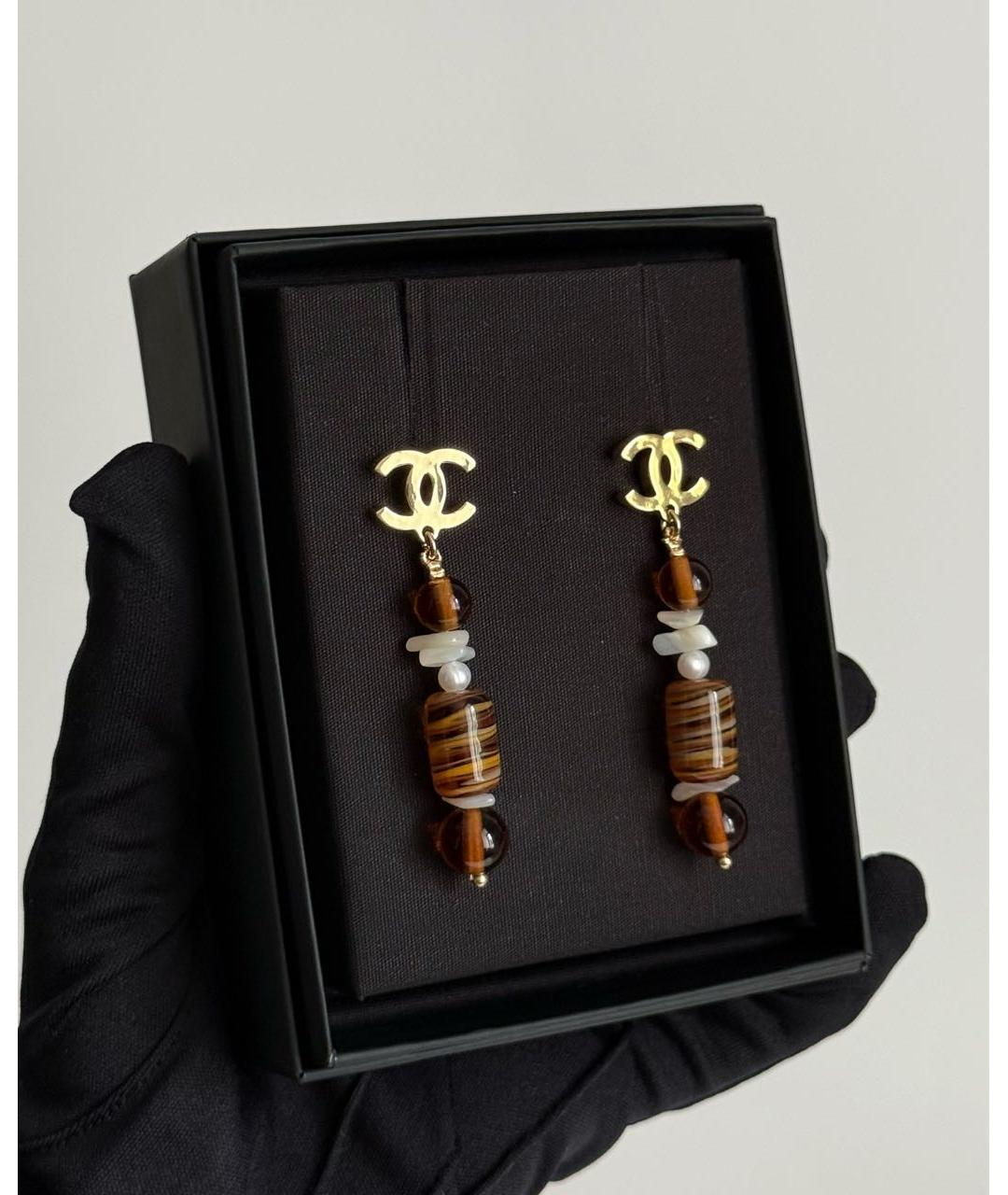 CHANEL Коричневые стеклянные серьги, фото 5