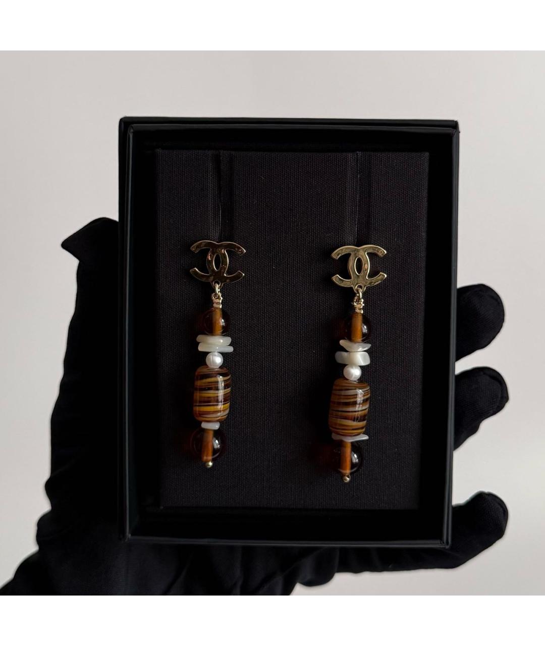 CHANEL Коричневые стеклянные серьги, фото 6