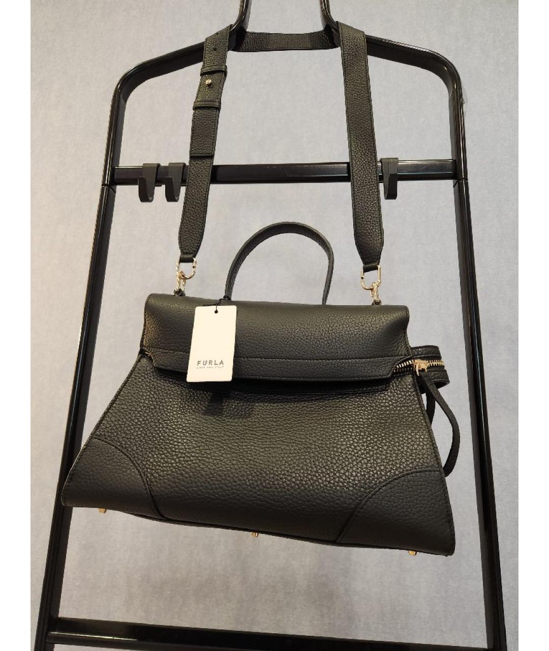 FURLA Черная кожаная сумка с короткими ручками, фото 2