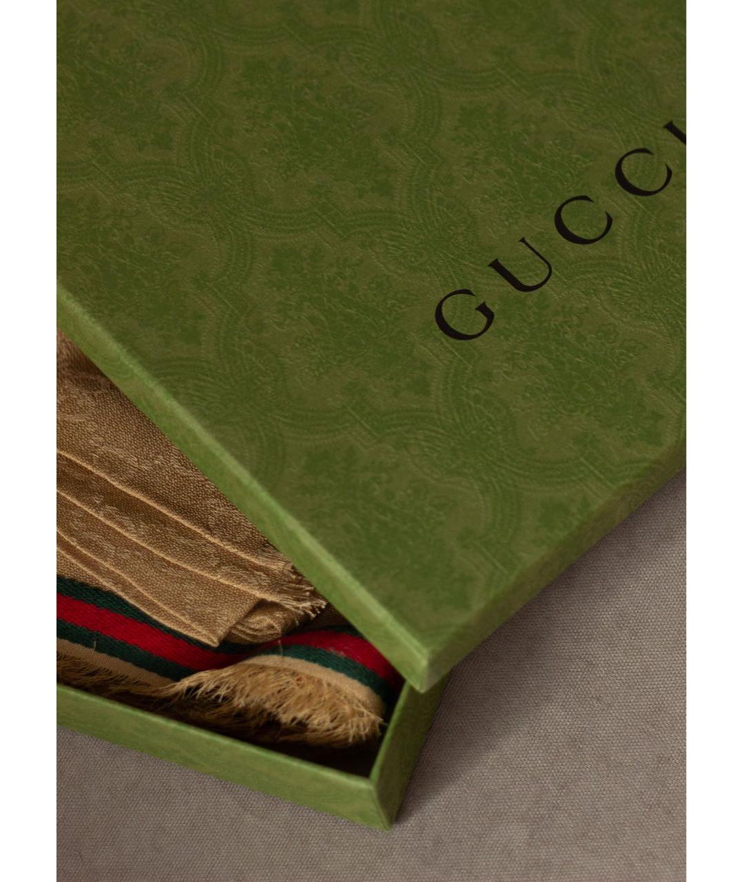 GUCCI Бежевый шелковый шарф, фото 3
