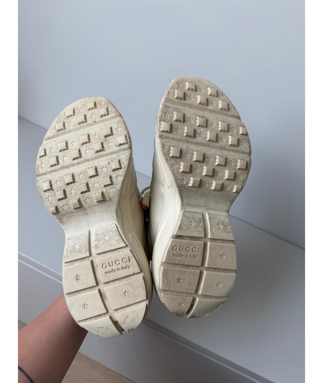 GUCCI Бежевые кожаные кроссовки, фото 5