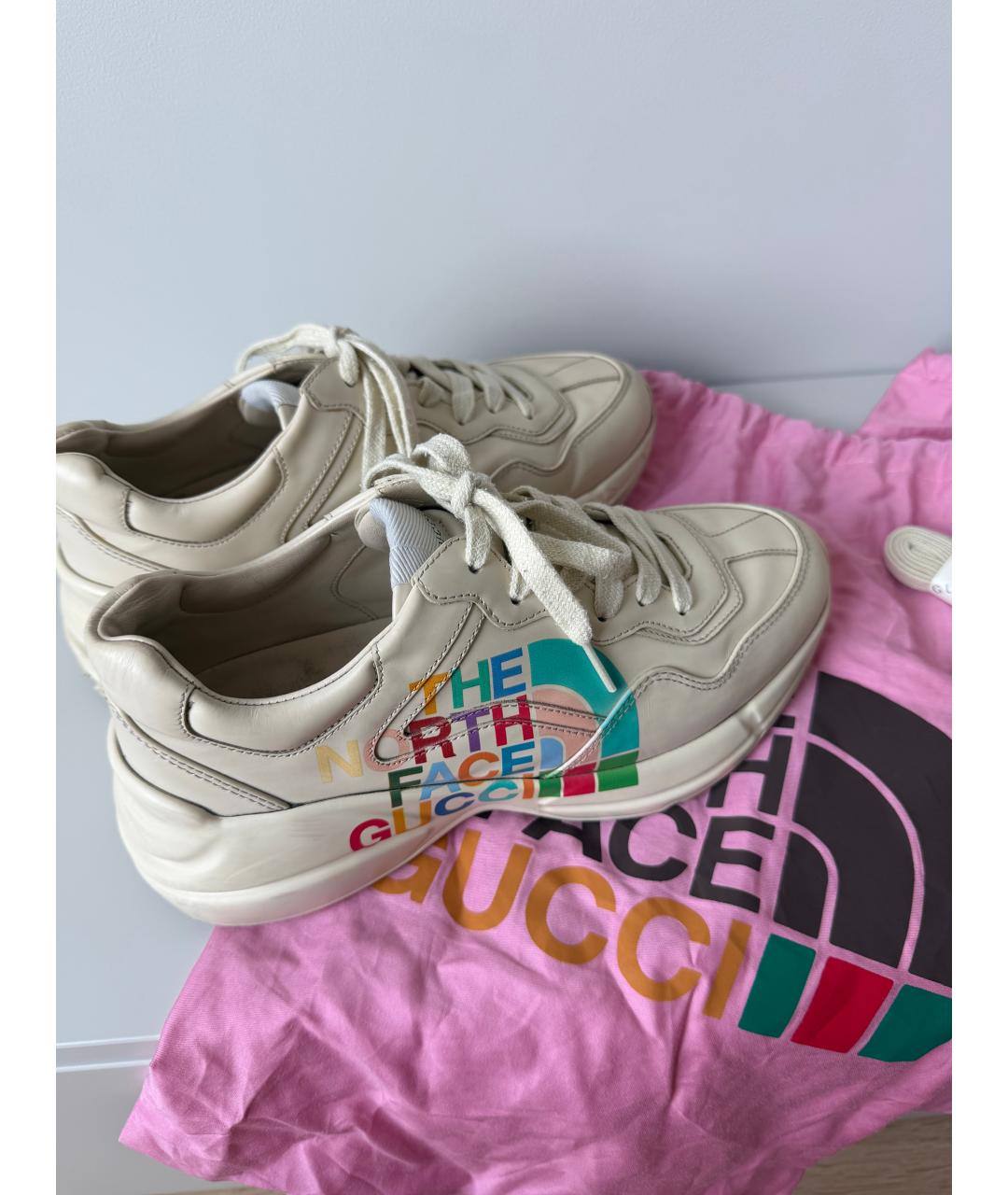 GUCCI Бежевые кожаные кроссовки, фото 7
