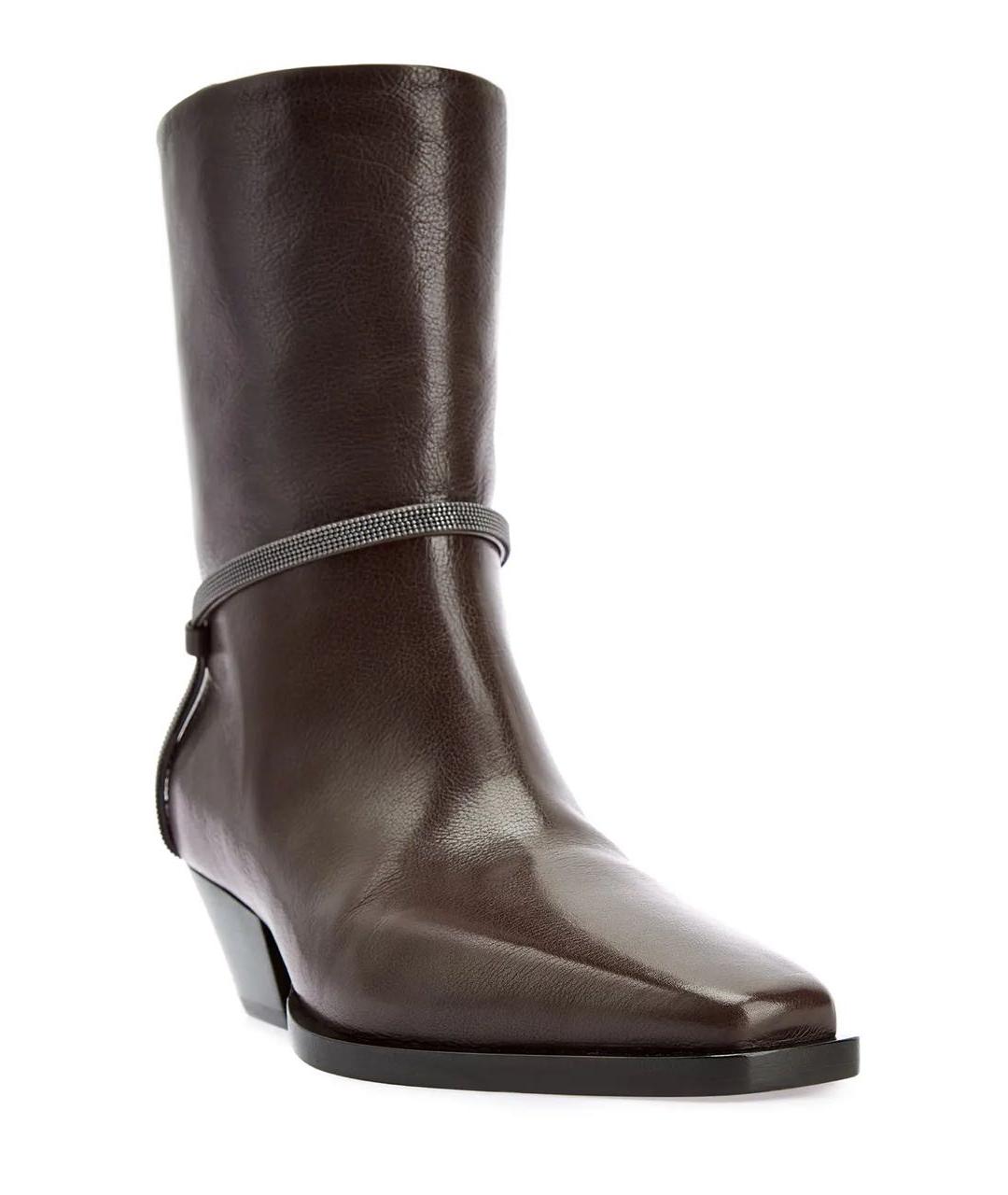 BRUNELLO CUCINELLI Коричневые кожаные ботильоны, фото 4