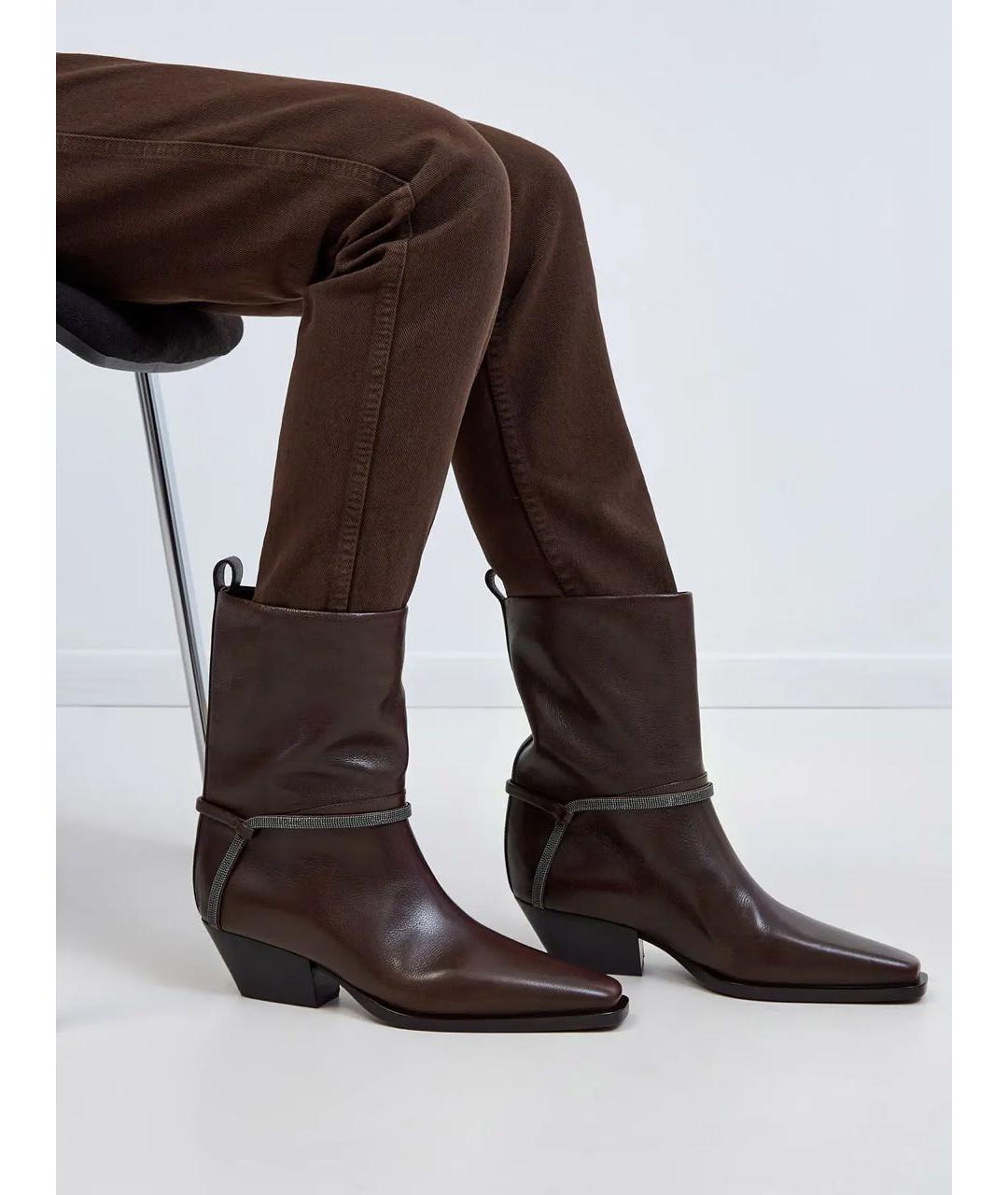 BRUNELLO CUCINELLI Коричневые кожаные ботильоны, фото 7