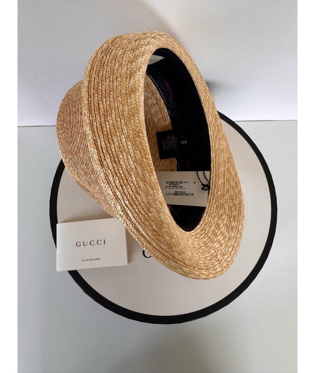 GUCCI Бежевая соломенная шляпа, фото 6
