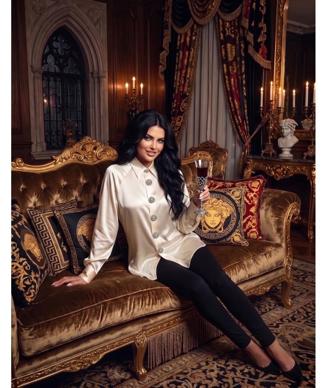 VERSACE Бежевая шелковая блузы, фото 5