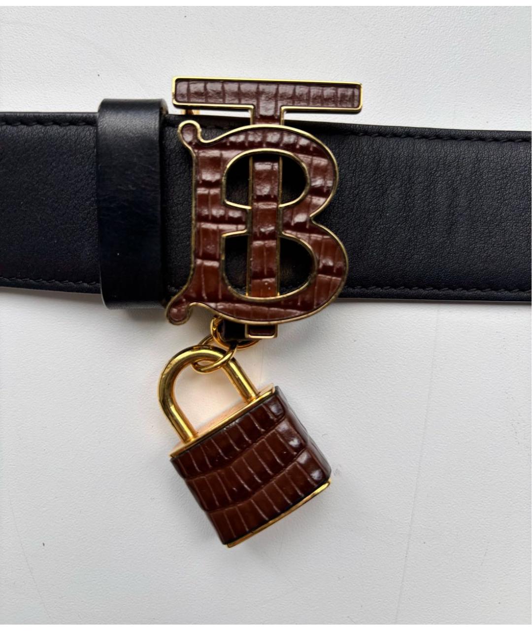 BURBERRY Черный кожаный ремень, фото 4