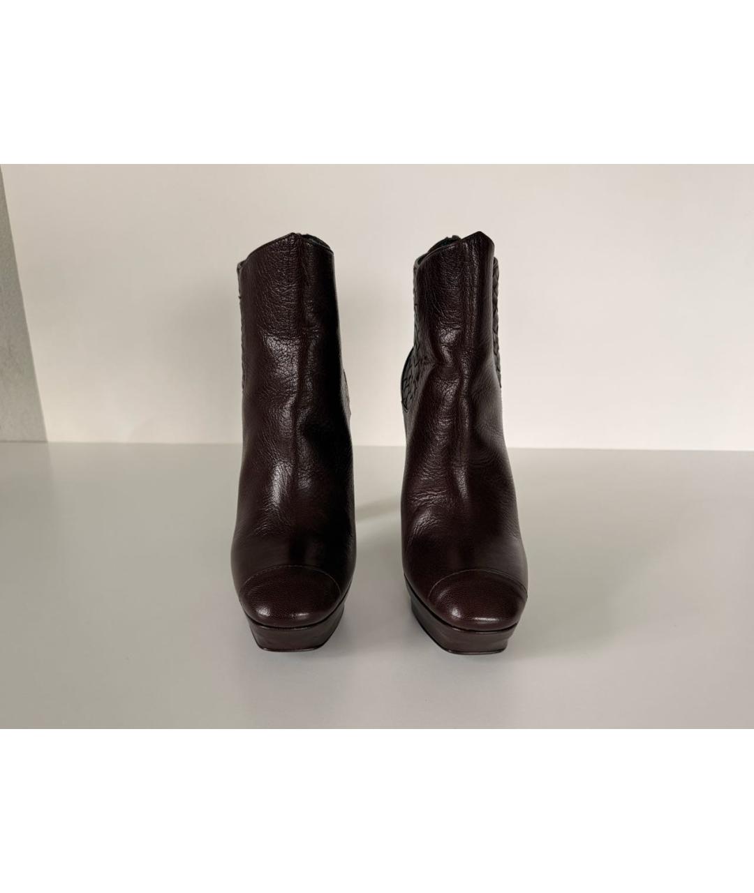 BOTTEGA VENETA Коричневые кожаные ботильоны, фото 2