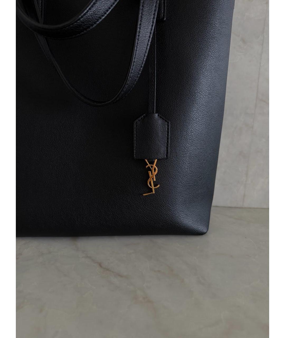 SAINT LAURENT Черная кожаная сумка тоут, фото 5