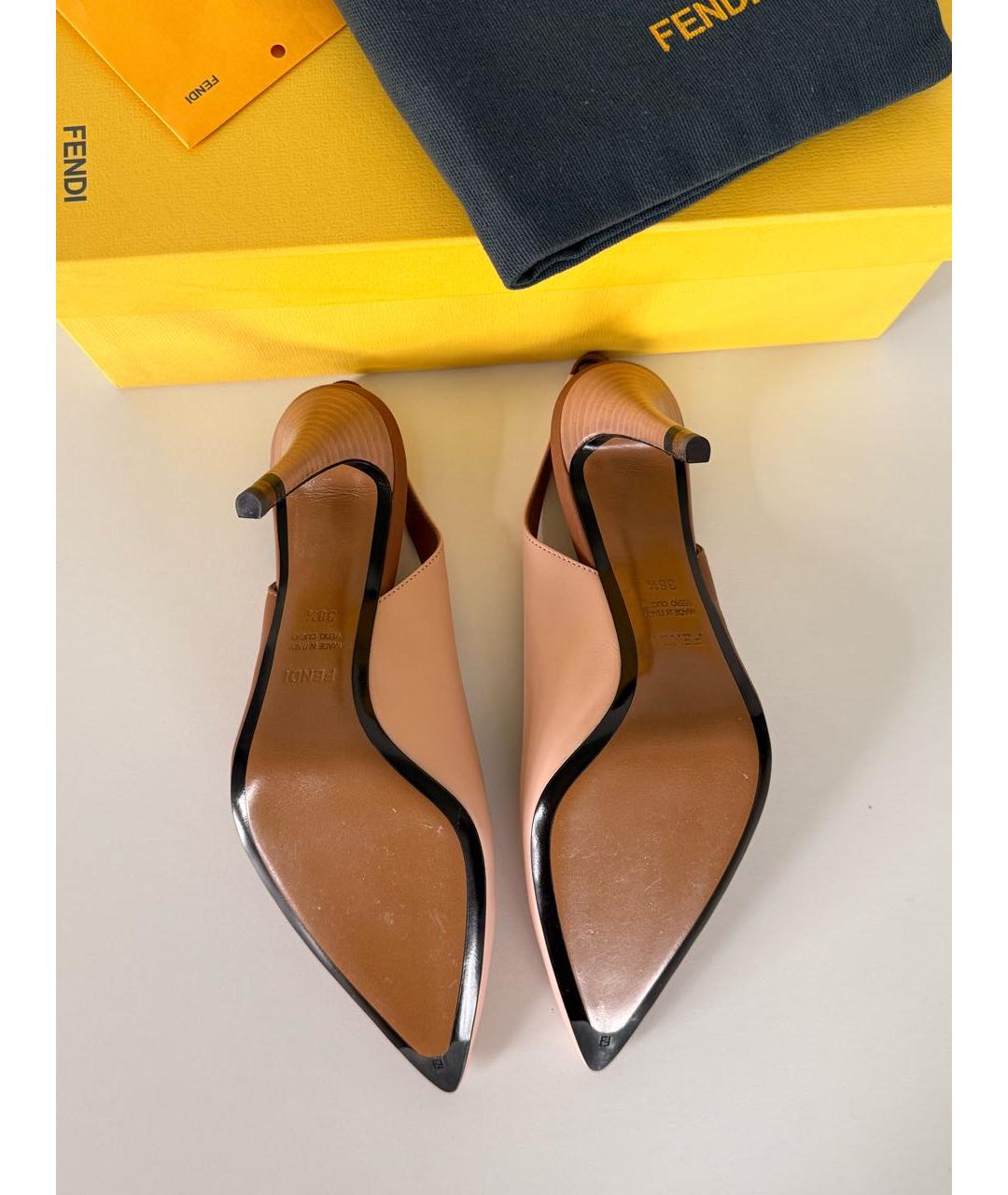 FENDI Коричневые кожаные босоножки, фото 7