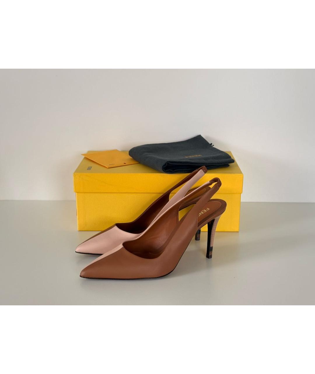 FENDI Коричневые кожаные босоножки, фото 5