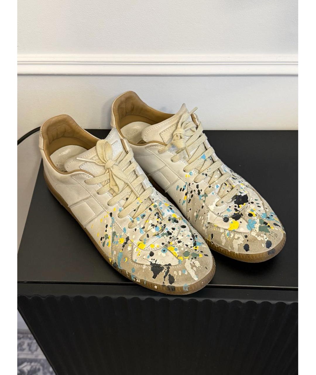 MAISON MARGIELA Бежевые кожаные кеды, фото 2
