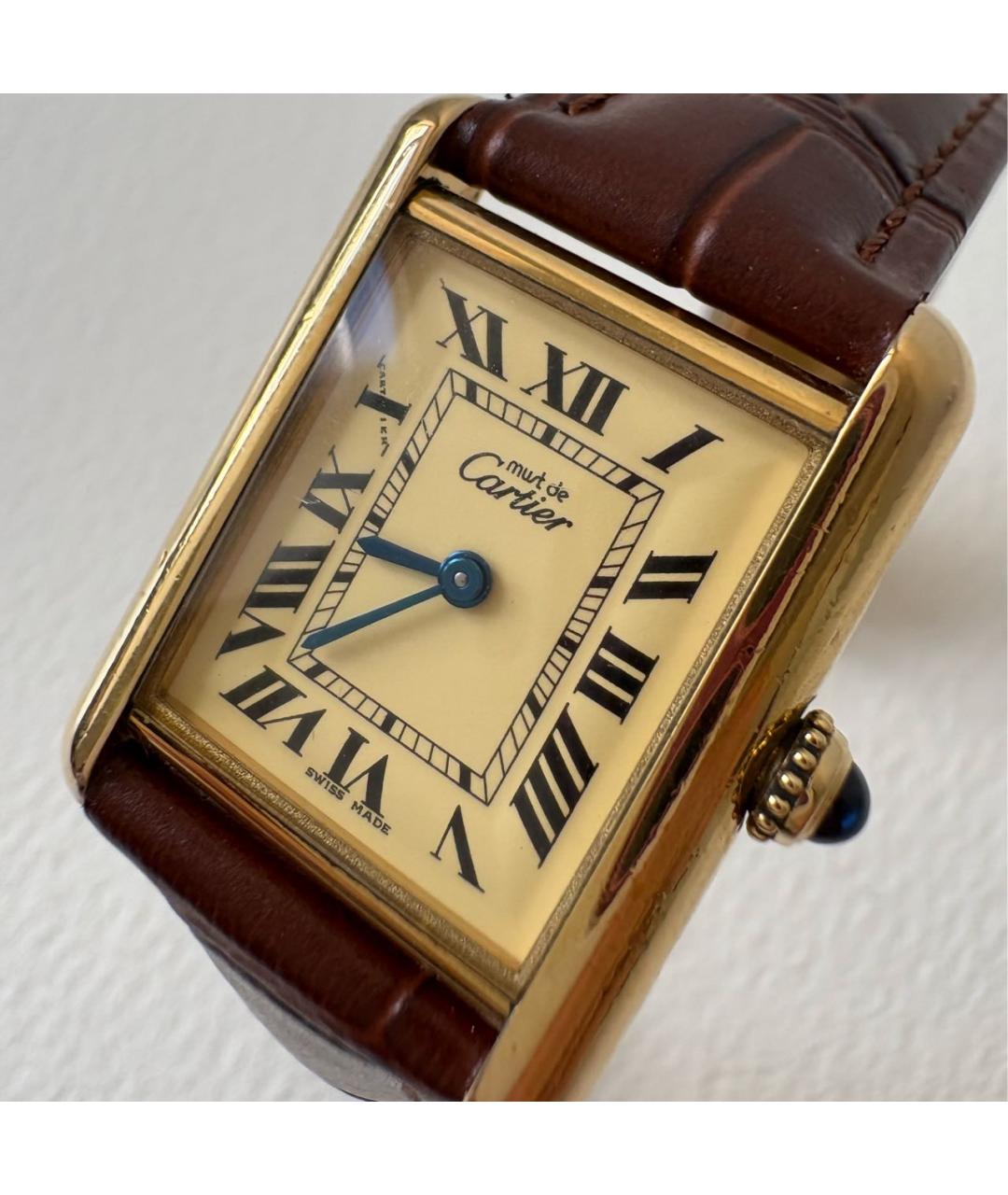 CARTIER Коричневые позолоченные часы, фото 2