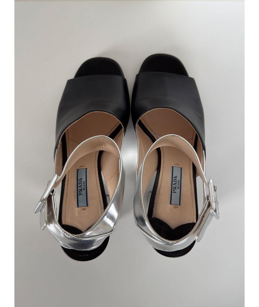 PRADA Черные кожаные босоножки, фото 3