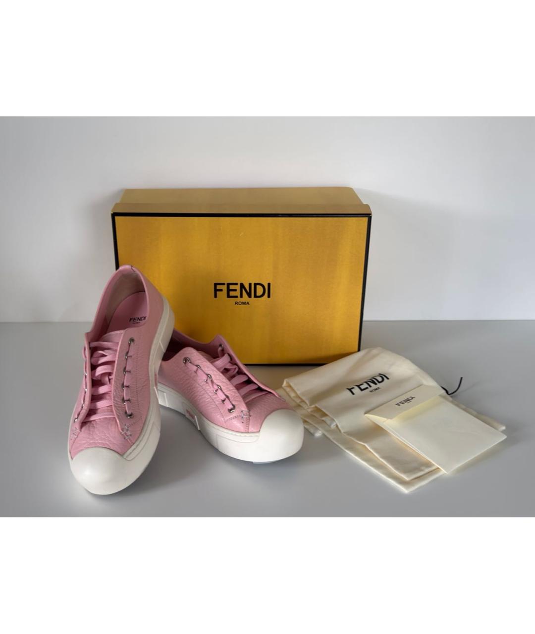 FENDI Розовые кожаные кеды, фото 5
