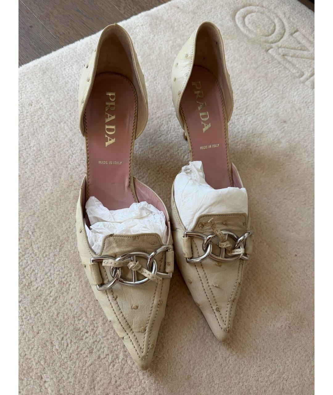 PRADA Бежевые туфли из кожи страуса, фото 3