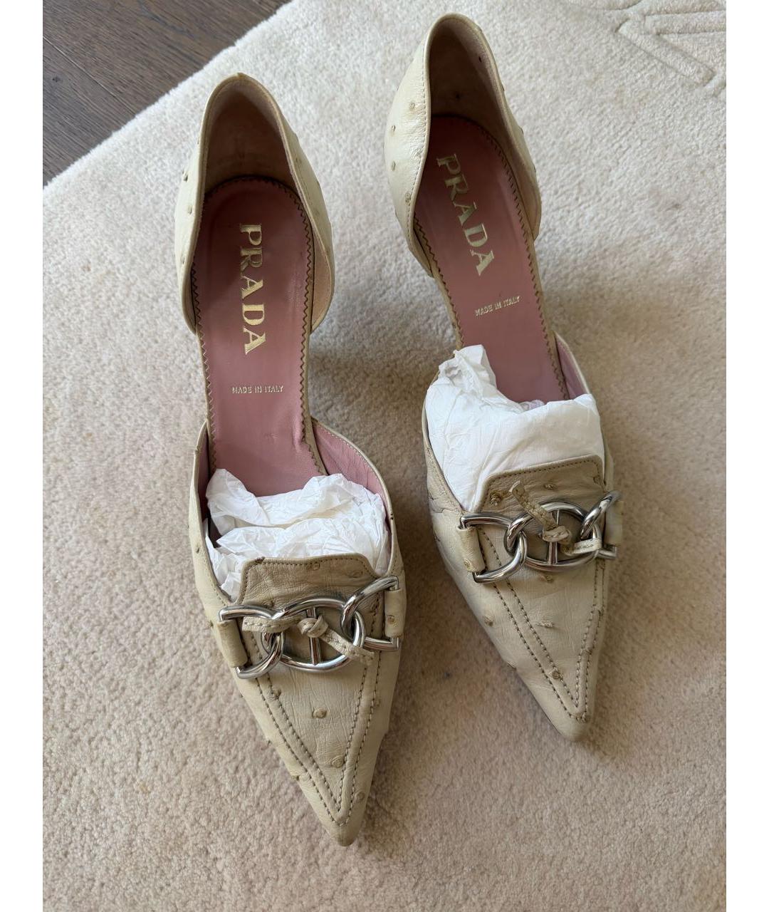 PRADA Бежевые туфли из кожи страуса, фото 2