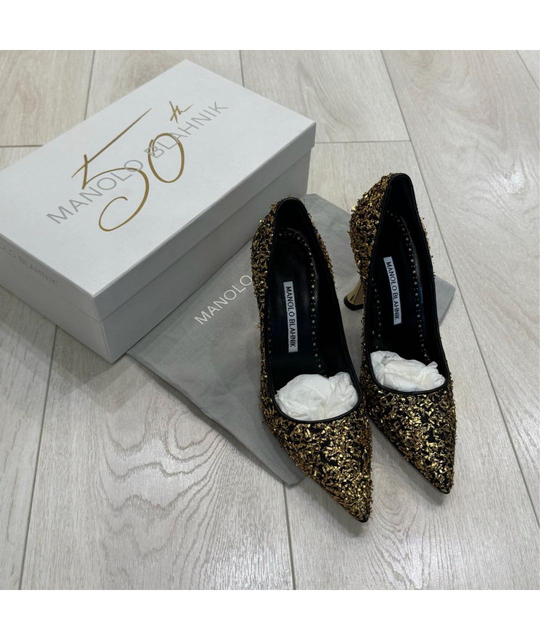 MANOLO BLAHNIK Золотые кожаные туфли, фото 3