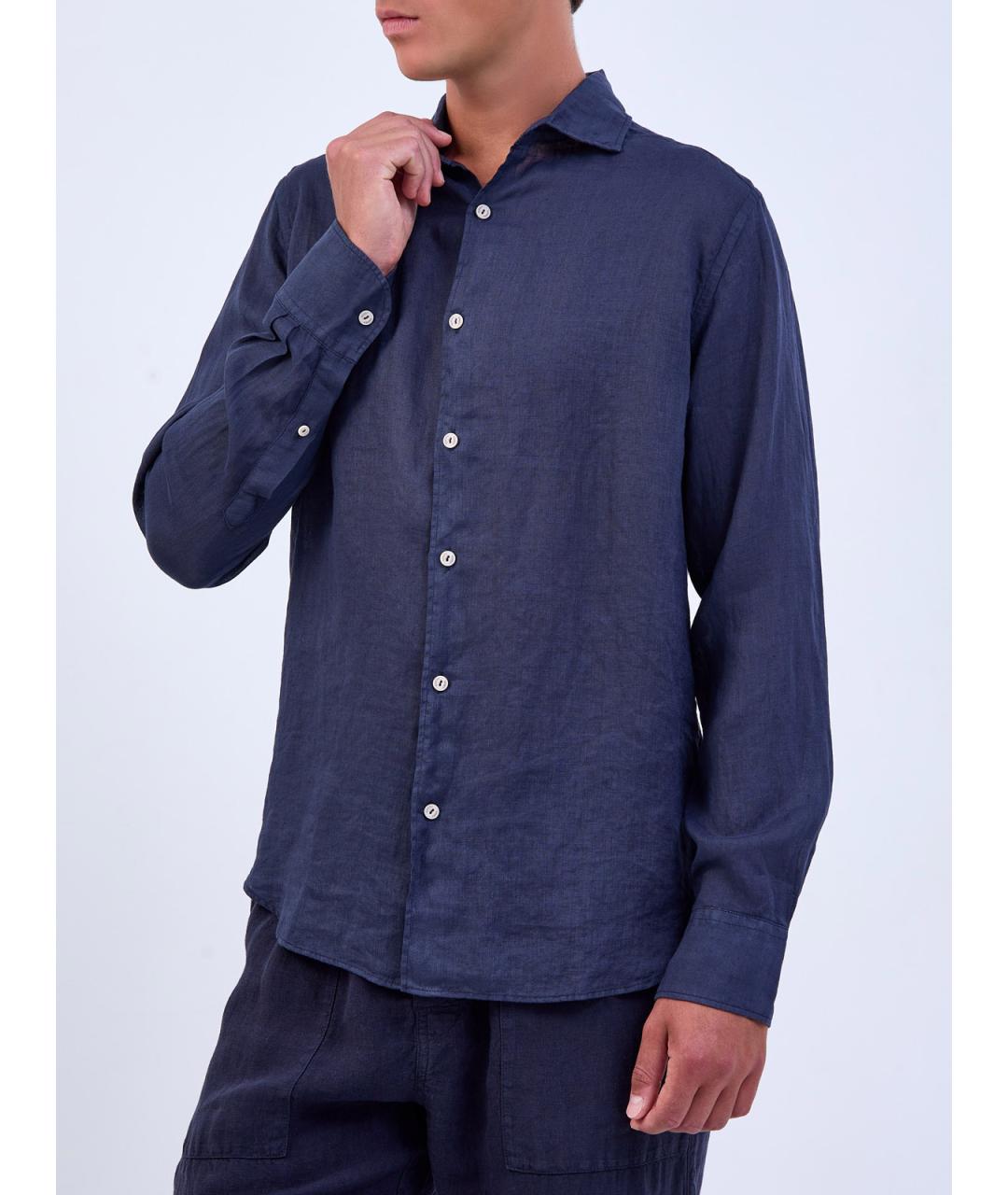 MC2 SAINT BARTH Темно-синяя льняная кэжуал рубашка, фото 3