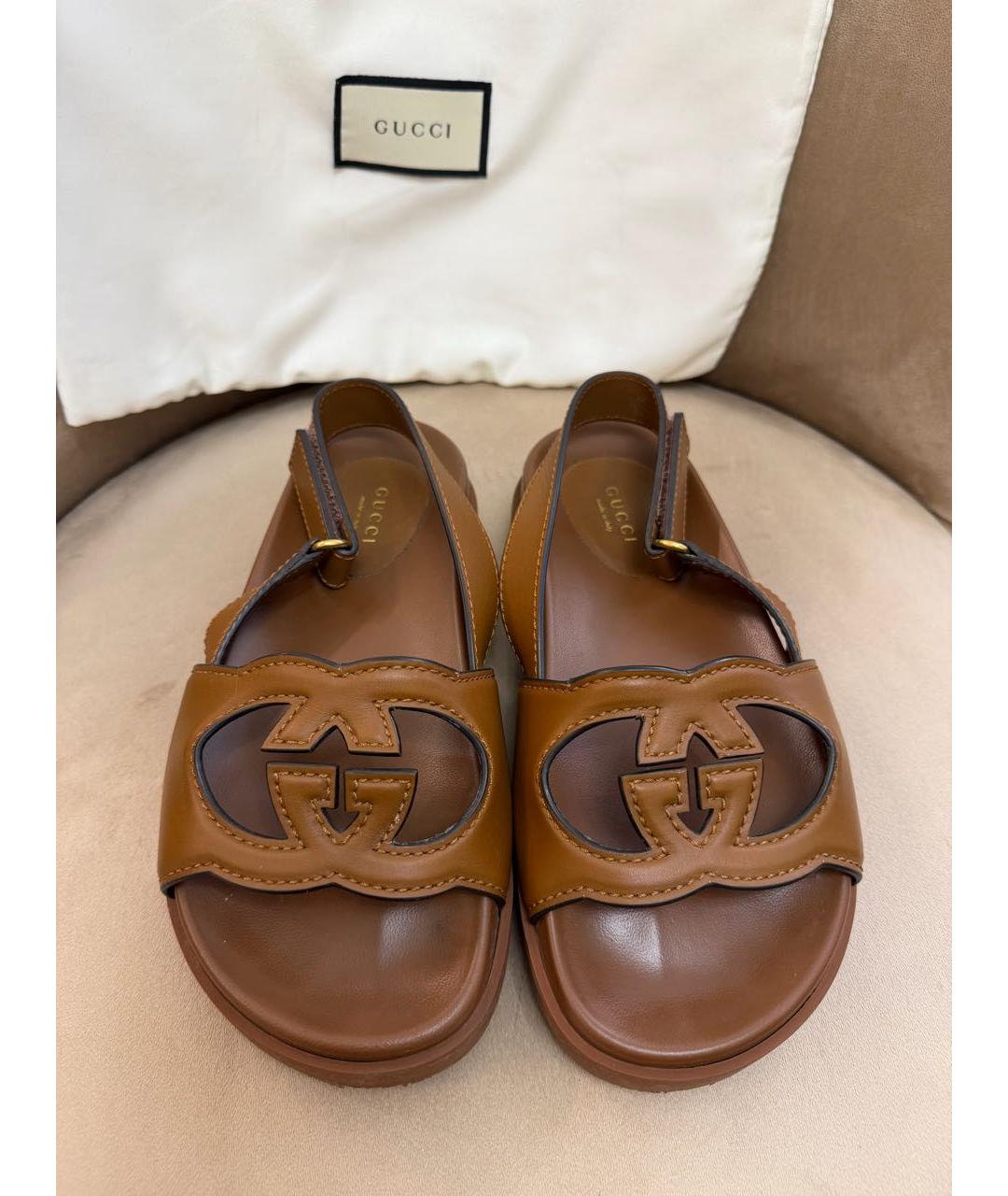 GUCCI Коричневые кожаные босоножки, фото 2