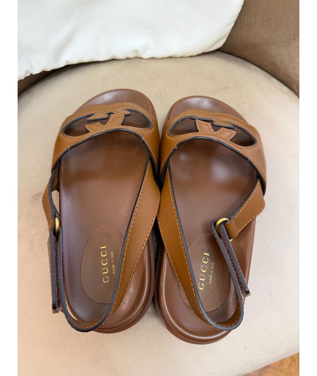 GUCCI Коричневые кожаные босоножки, фото 3