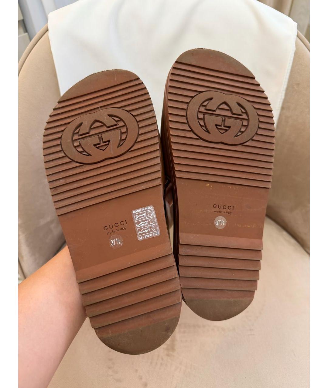 GUCCI Коричневые кожаные босоножки, фото 4