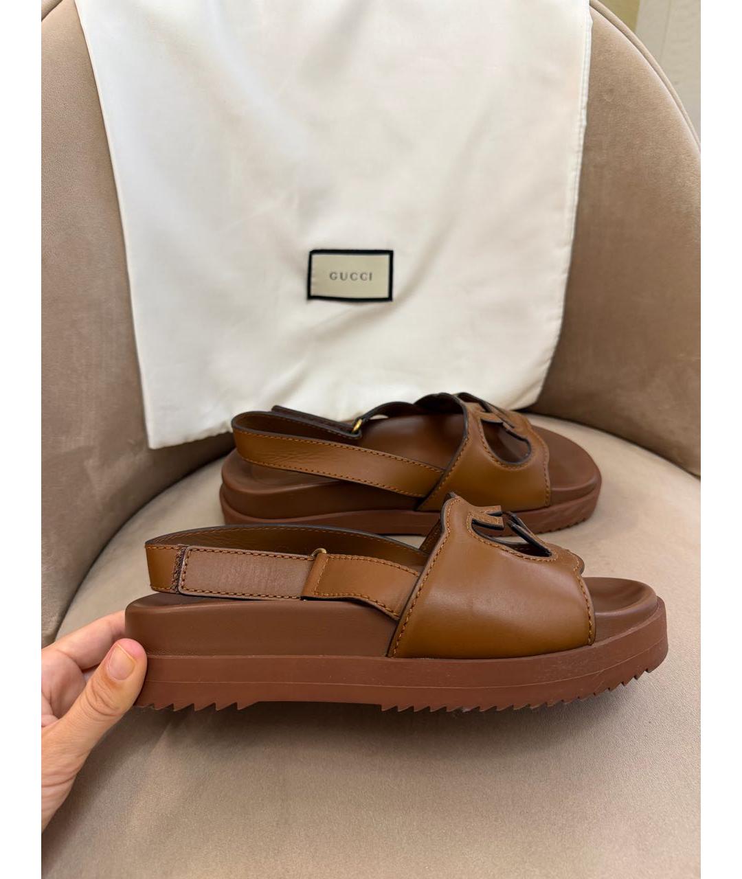 GUCCI Коричневые кожаные босоножки, фото 8